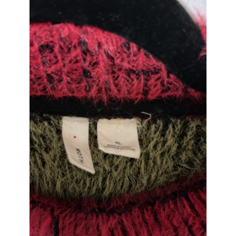 Anthropologie Moth Eyelash Knit Sweater Womens XL Multicolor Plaid Crewneck Fuzy - Picture 2 of 3